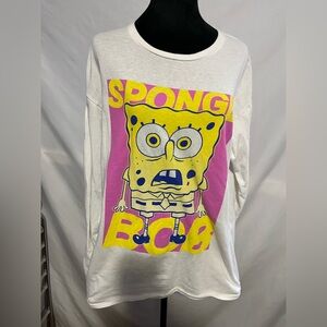 Nickelodeon SpongeBob SquarePants Graphic Tee shirt Long Sleeve White Cartoon